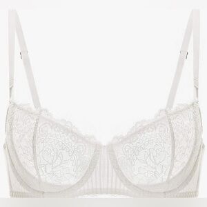 DOBREVA Women's Sexy Lace Push Up Bra Sheer Balconette Underwire Unlined 36B